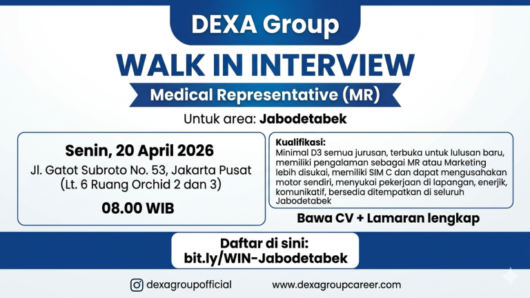Lowongan Kerja – Walk In Interview – Medical Representative (MR) – DEXA Group